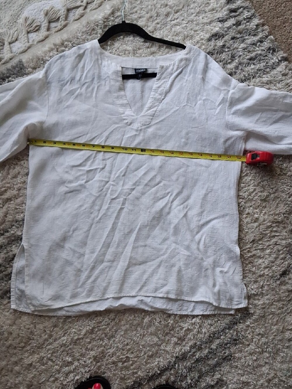 Eileen Fisher Ivory Linen V-Neck Tunic Top - Picture 7 of 8